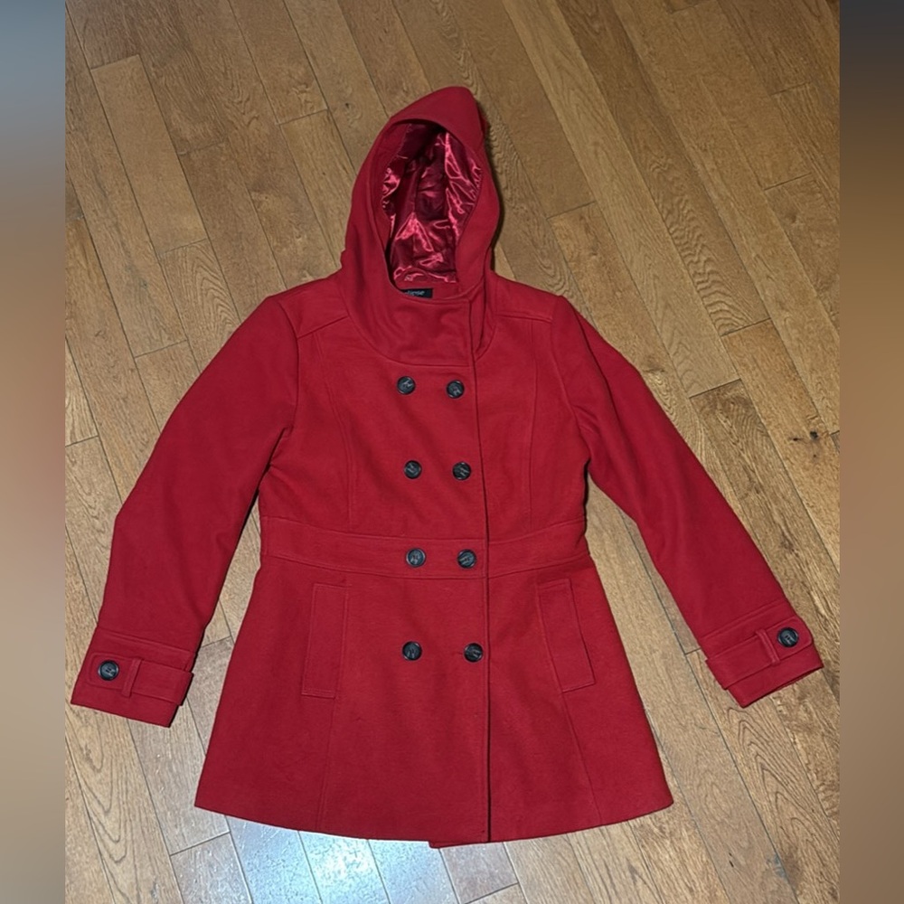 Eclipse Red Hooded Pea Coat